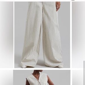 The Frankie Shop Sasha wide leg jeans in cream/black stripe size XL